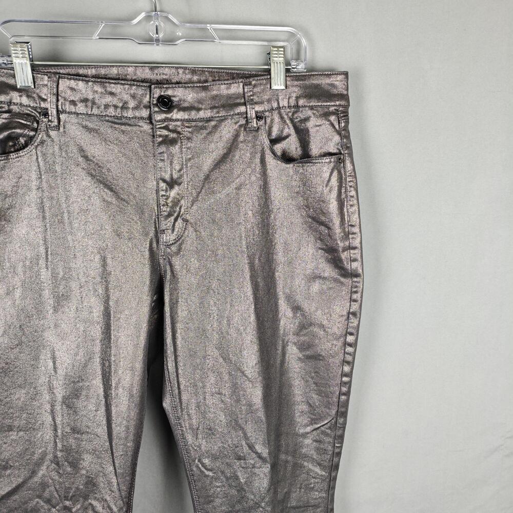 White House Black Market Pants Womens 14 Silver The Skinny Ankle Metallic Coated - Picture 2 of 16
